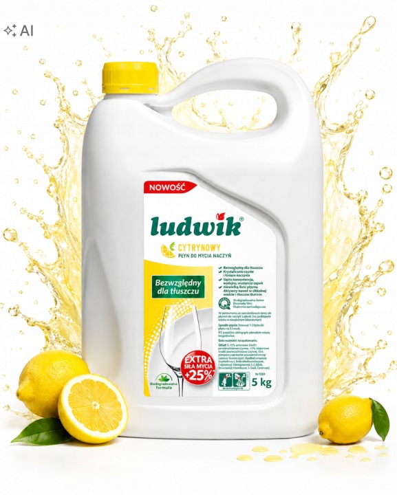 Płyn do Mycia Naczyń Ludwik 5l Cytrynowy Wydajny Koncentrat do Naczyń