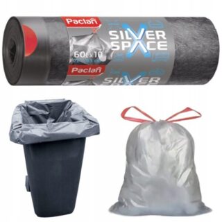 Worki na śmieci Paclan z taśmą 10x60l Silver Space szare mocne